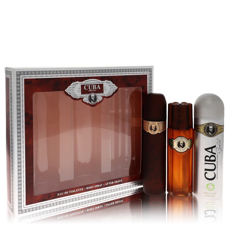 Cuba Gold by Fragluxe Gift Set -- 3.3 oz Eau De Toilette Spray + 3.3 oz After Shave Spray + 6.7 oz Body Deodorant Spray (Men)